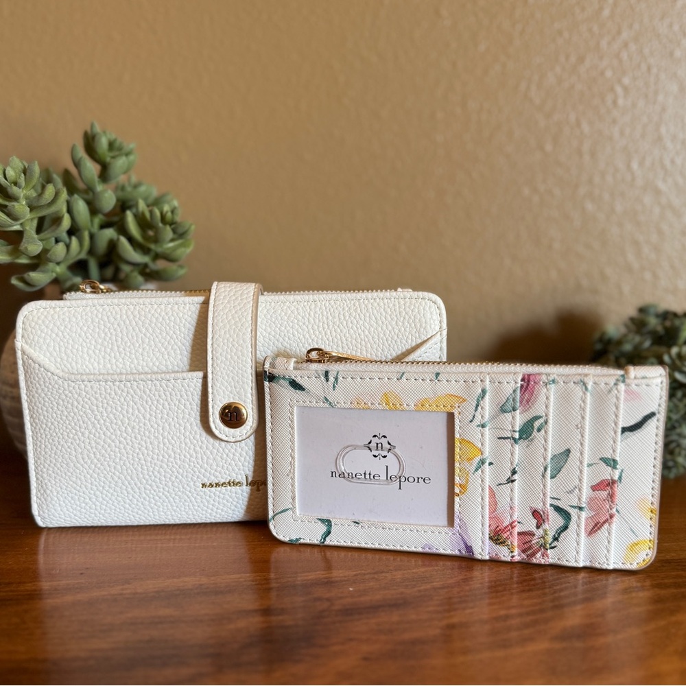 Nanette Lepore White with Pink and Green Floral Wallet NEW